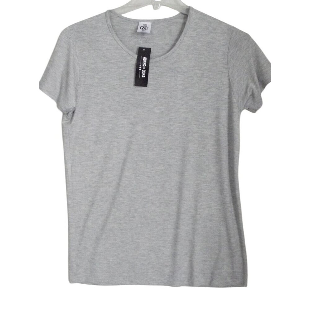 Agnes & Dora Basic Tee Womens Medium Heather Gray long t-shirt crew neck rayon